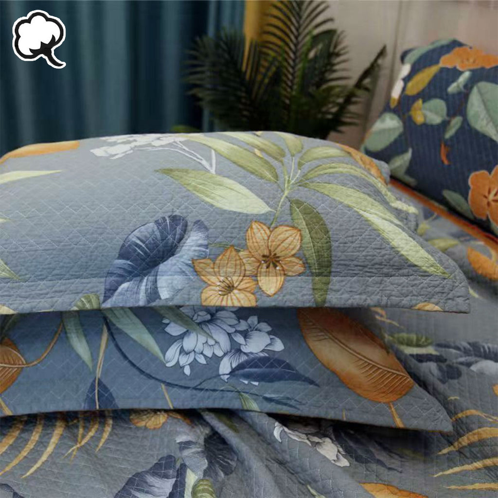 Embroidered Palm Cotton Coverlet Set – Queen