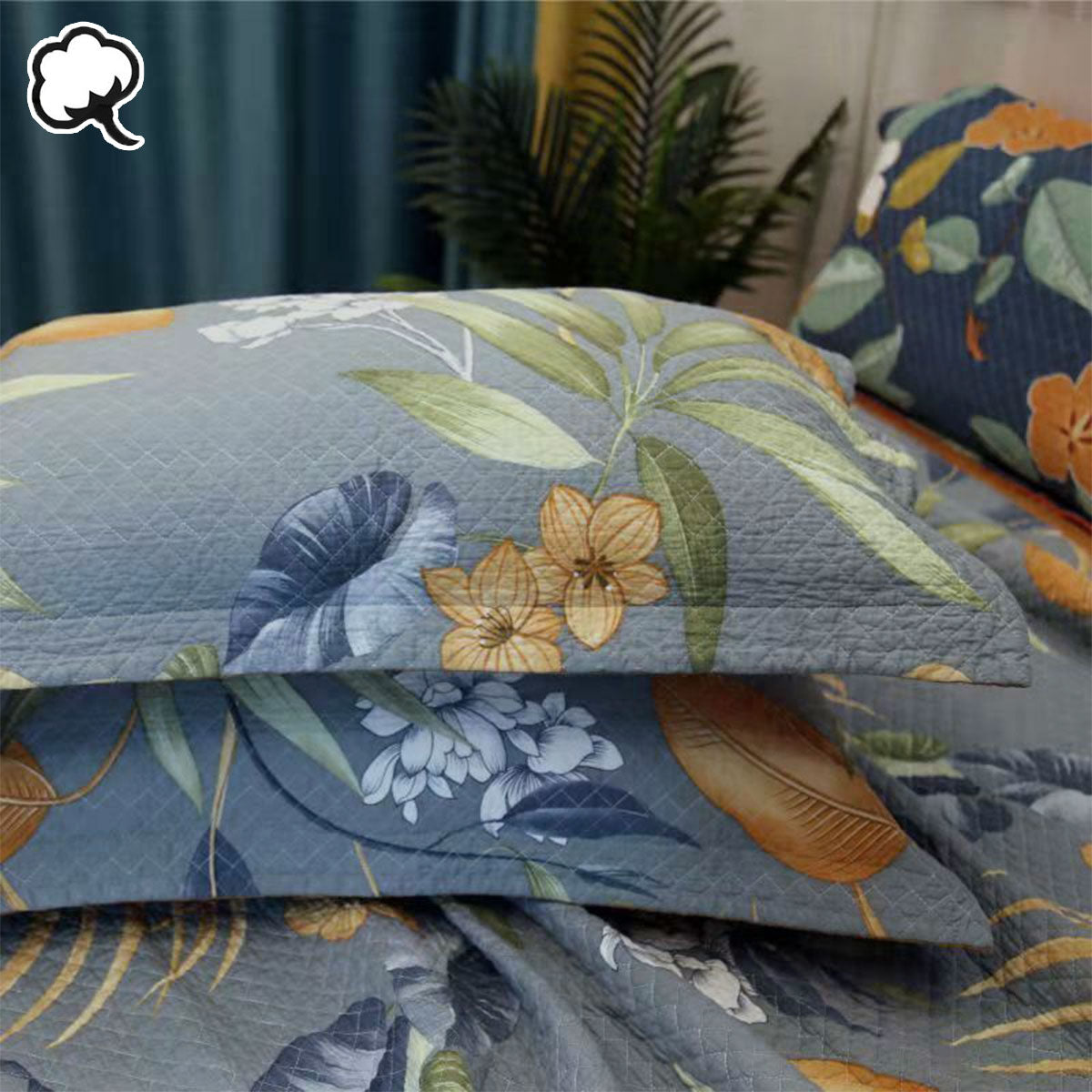 Embroidered Palm Cotton Coverlet Set – Queen