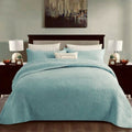 Floral Turquoise Cotton Coverlet Set – King