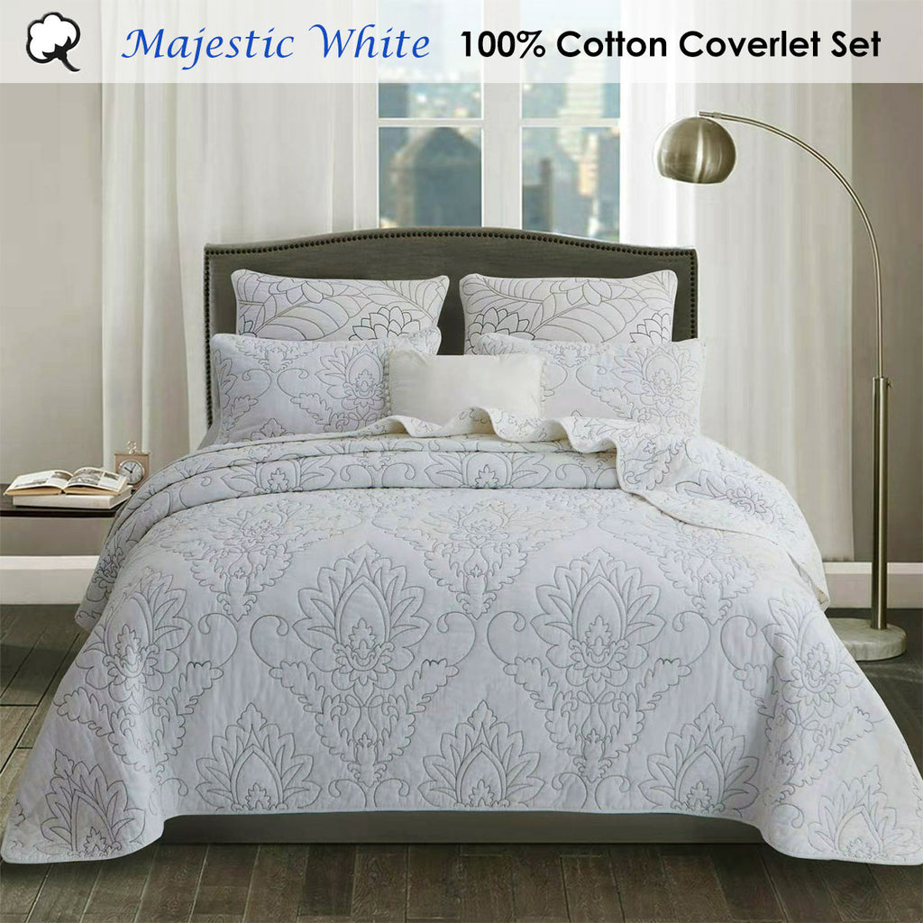 Majestic White Cotton Coverlet Set – King
