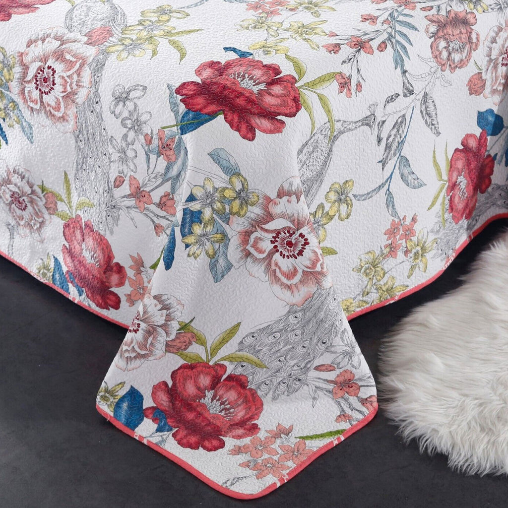 Peacock Garden Cotton Quilted Coverlet Set – Pink Multi, Queen