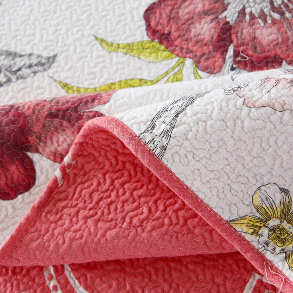 Peacock Garden Cotton Quilted Coverlet Set – Pink Multi, Queen