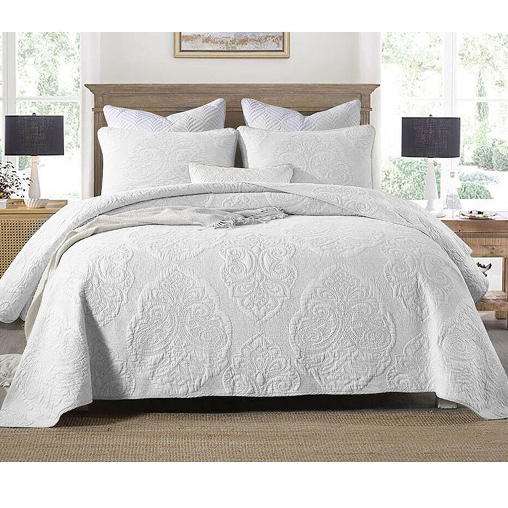 Royale Cotton-Rich Quilted Coverlet Set – White, King
