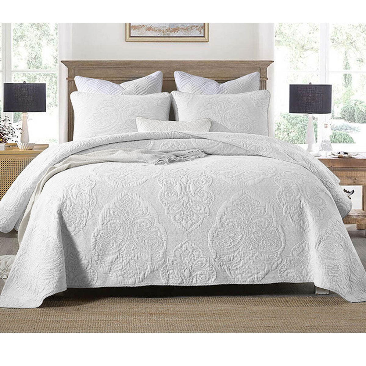 Royale Cotton-Rich Quilted Coverlet Set – White, King