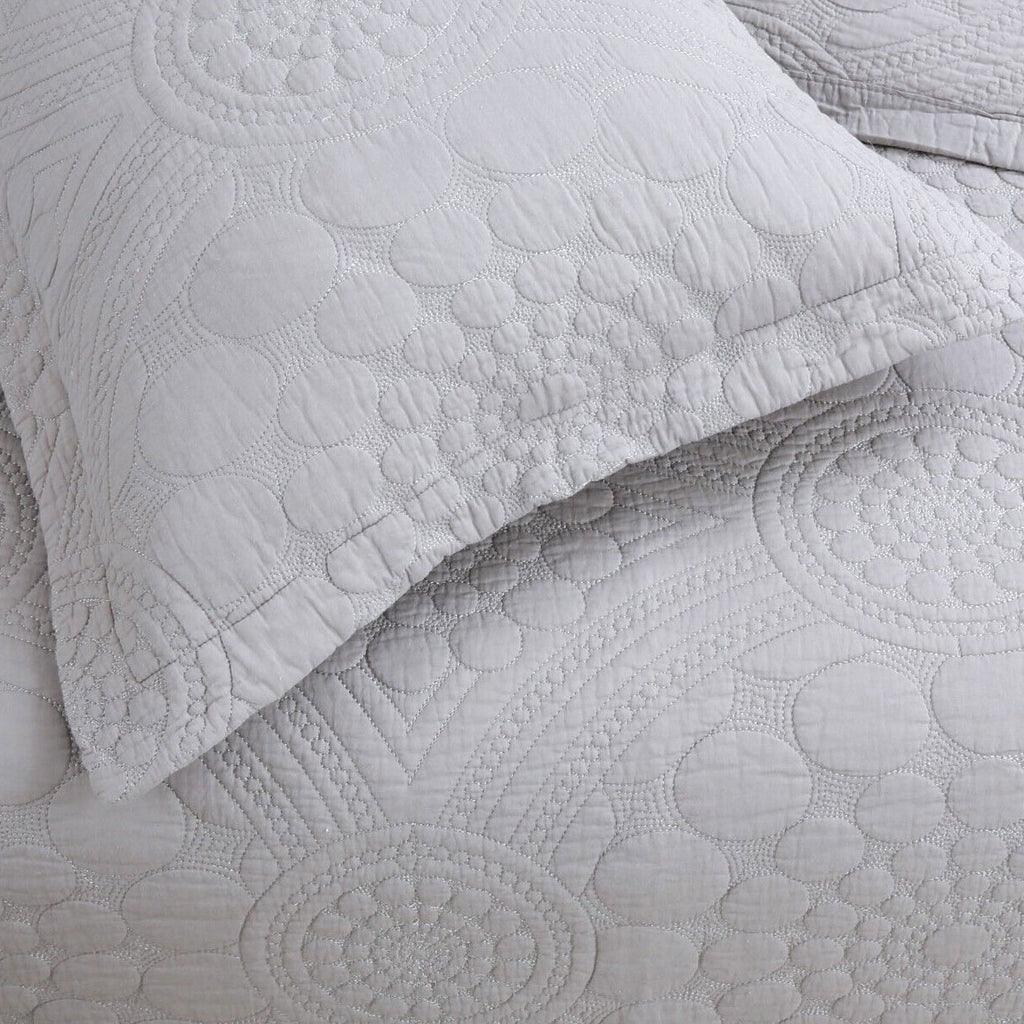 Unity Cotton Quilted Coverlet Set – Silver, Queen