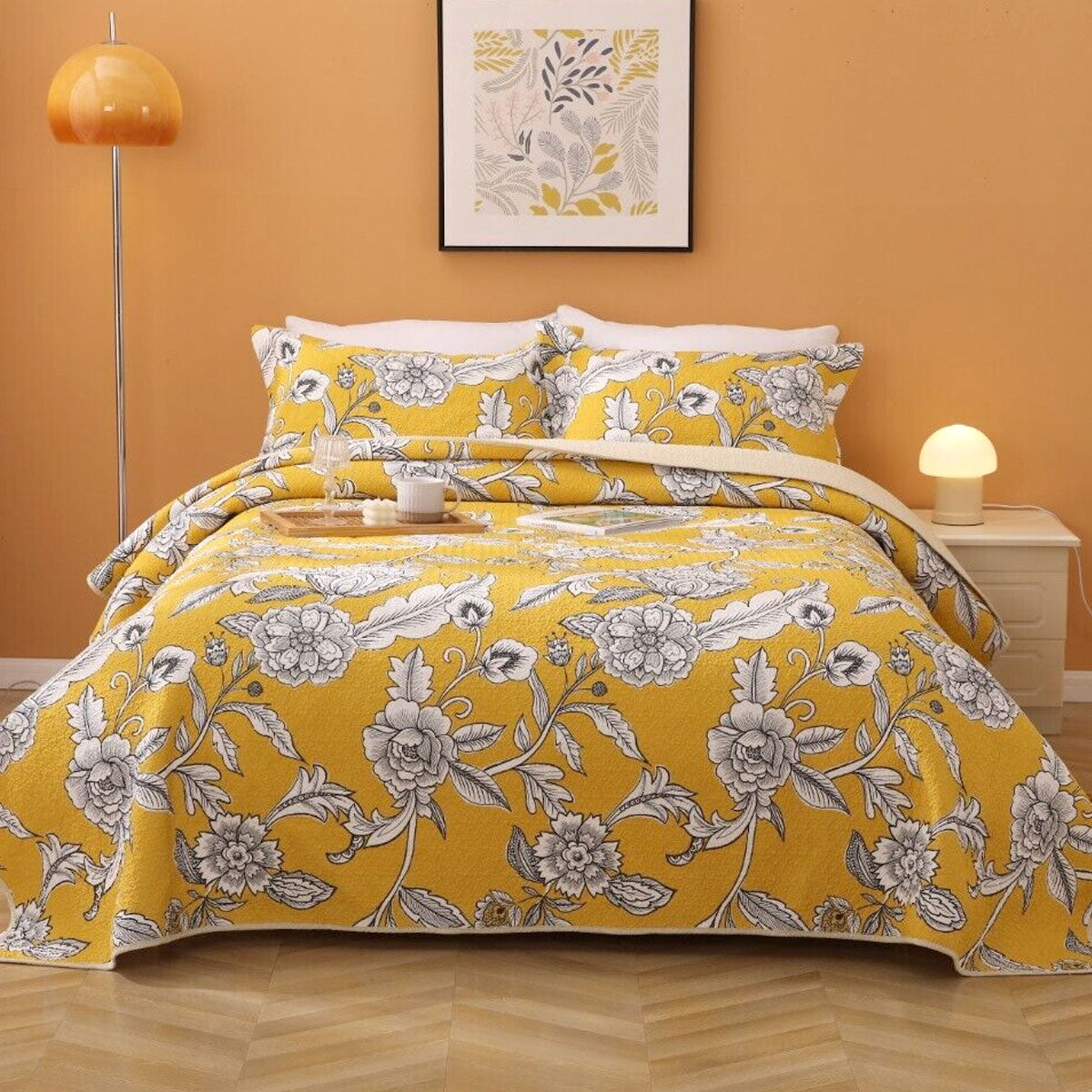Vibrante Cotton Quilted Coverlet Set – Yellow, Queen