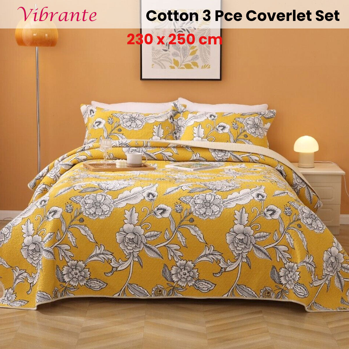 Vibrante Cotton Quilted Coverlet Set – Yellow, Queen