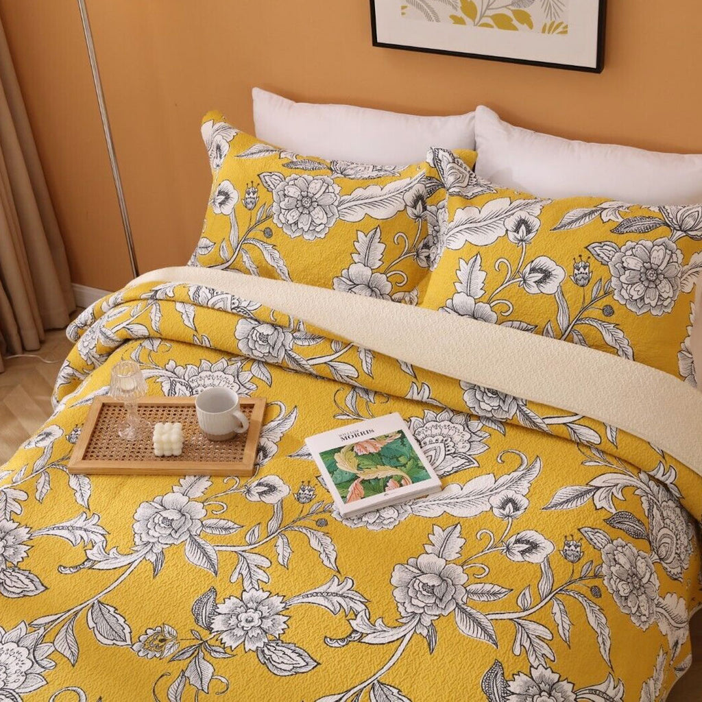 Vibrante Cotton Quilted Coverlet Set – Yellow, Queen