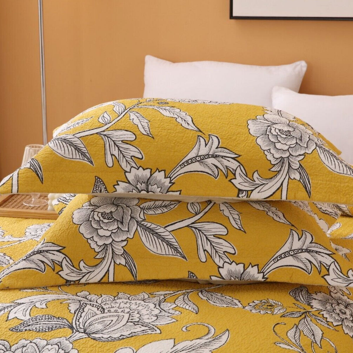 Vibrante Cotton Quilted Coverlet Set – Yellow, Queen