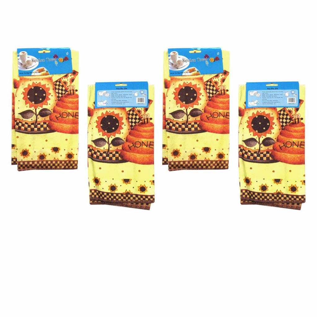 4-Pack Microfibre Kitchen Towels – Honey Sunflowers