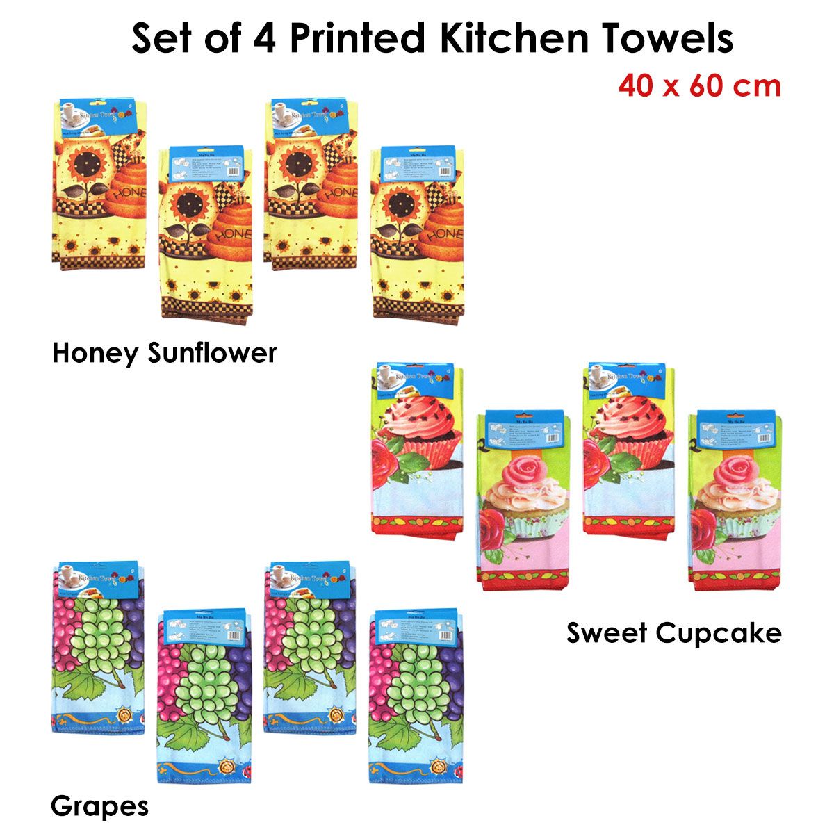 4-Pack Microfibre Kitchen Towels – Honey Sunflowers