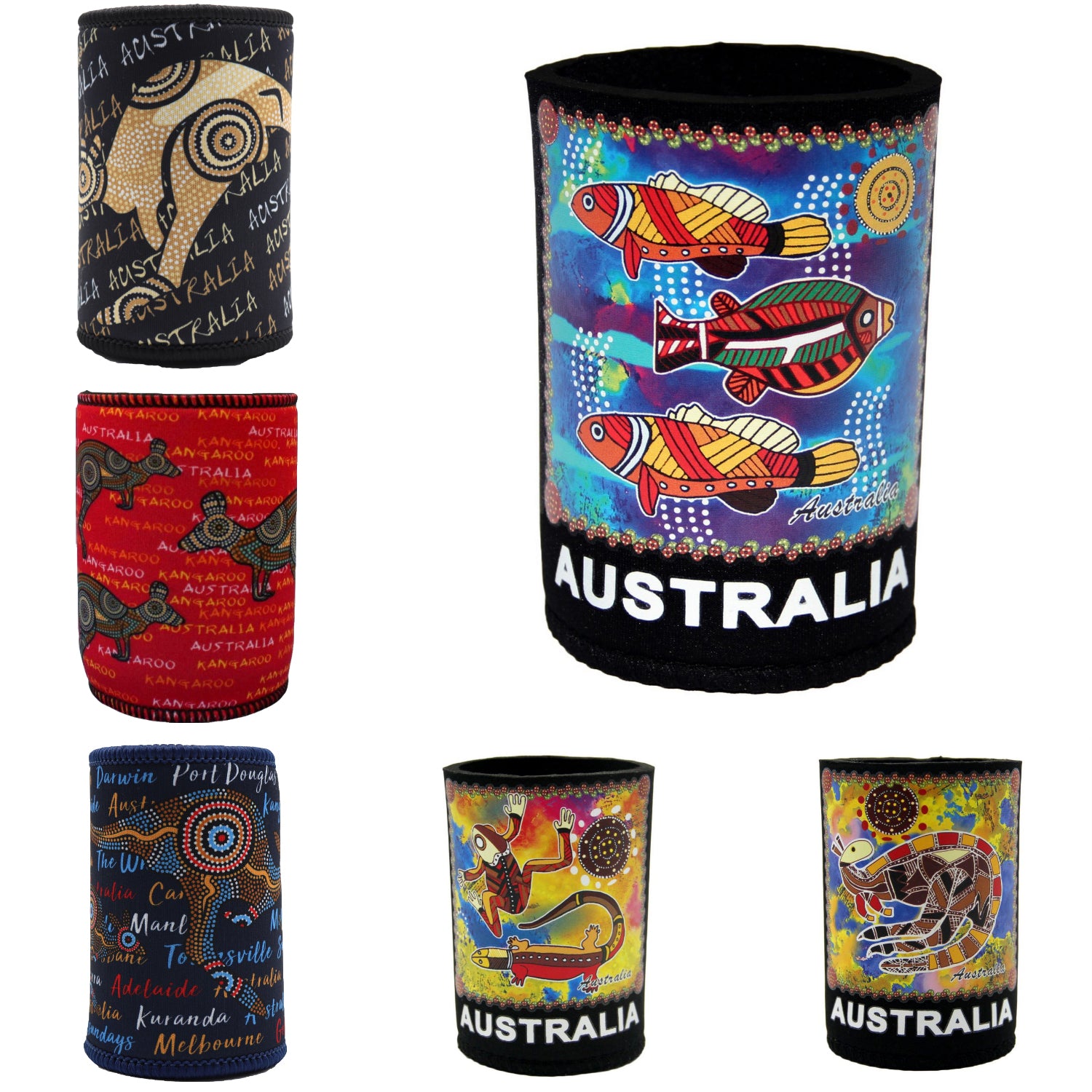Aboriginal Art-Inspired Stubby Holders – Set of 6