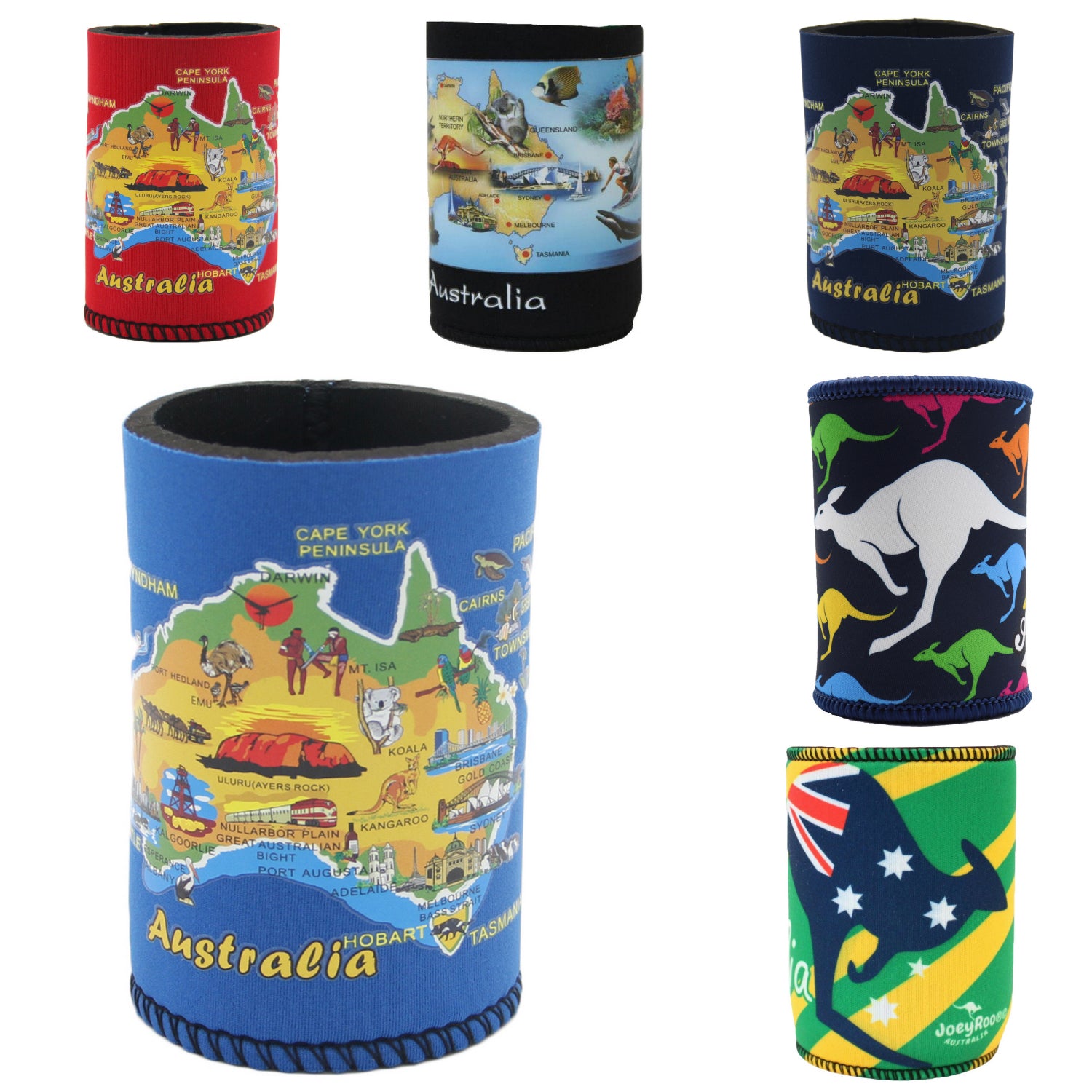Australian Map Stubby Holders – Set of 6 Mixed Designs