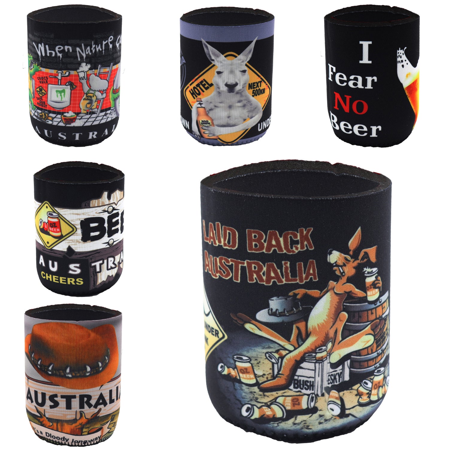 Australian Novelty Stubby Holders – Set of 6 Mixed Designs