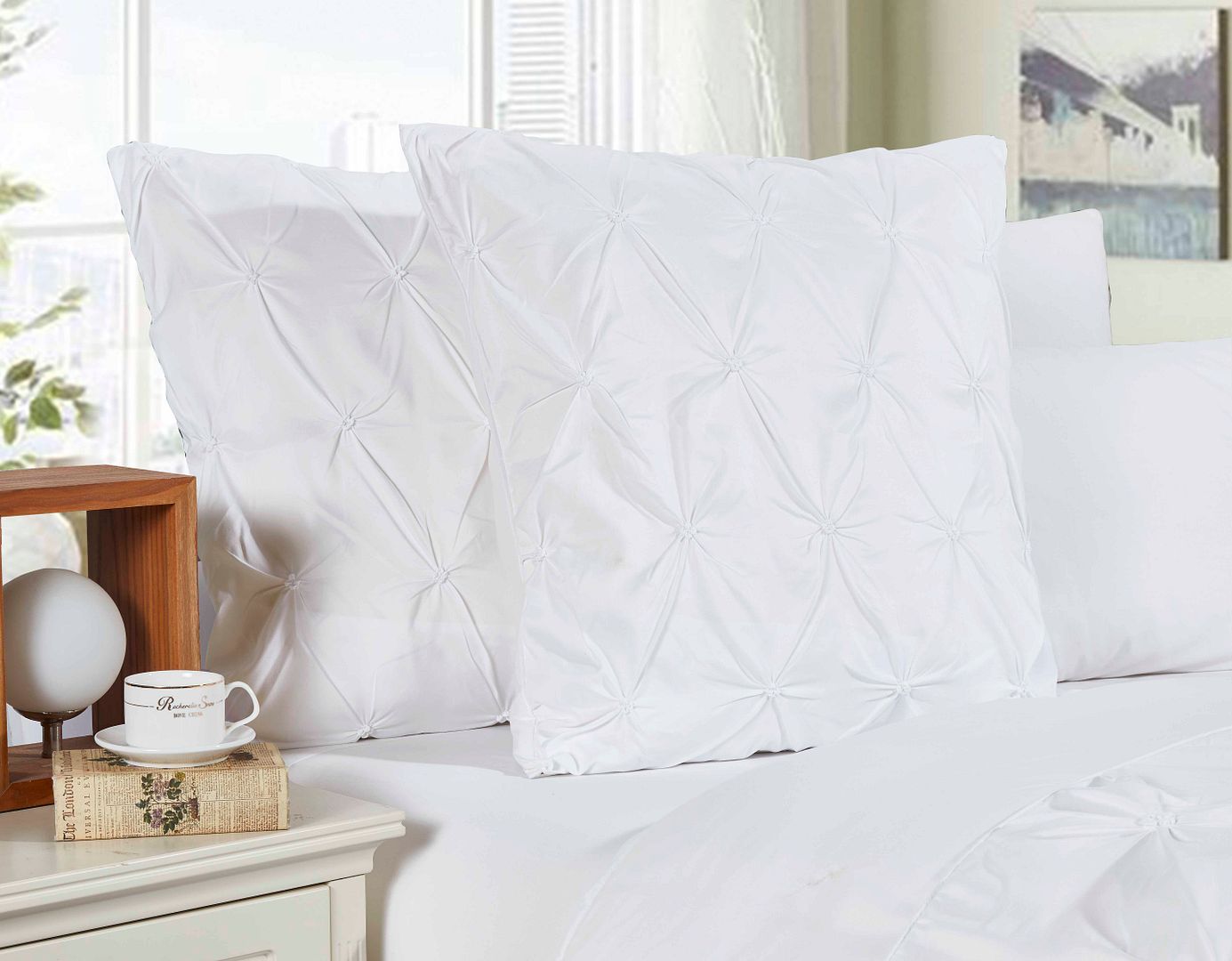 Diamond Pintuck Microfibre Pillowcase Pair – White, European