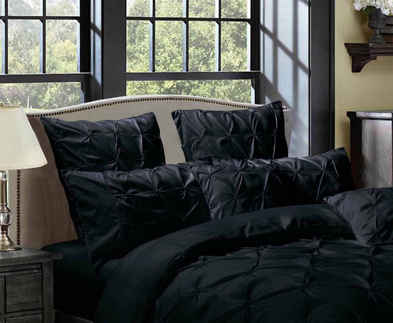 Diamond Pintuck Microfibre Pillowcase Pair – Black, European