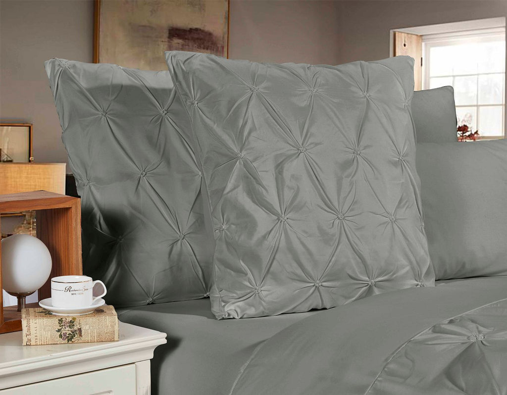 Diamond Pintuck Microfibre Pillowcase Pair – Grey, European