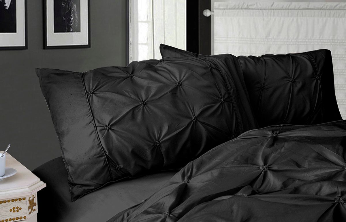 Diamond Pintuck Microfibre Pillowcase Pair – Black, King