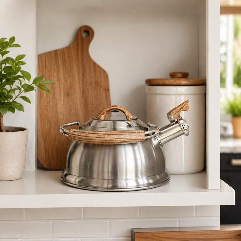 2.8L Stainless Steel Whistling Kettle with Foldable Handle