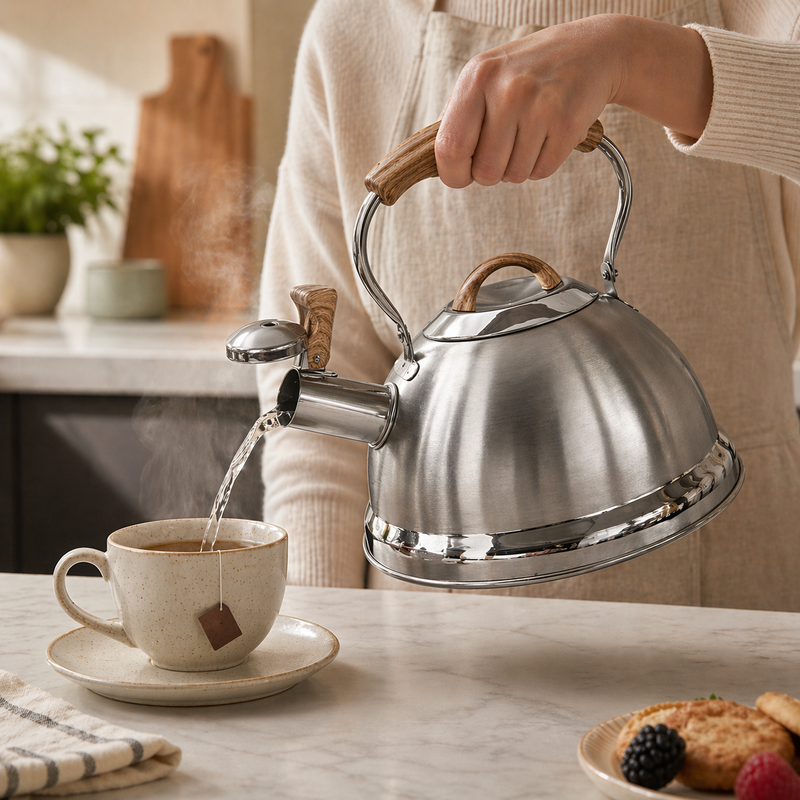 2.8L Stainless Steel Whistling Kettle with Foldable Handle