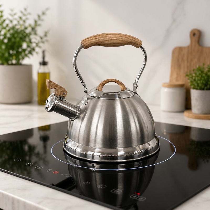 2.8L Stainless Steel Whistling Kettle with Foldable Handle