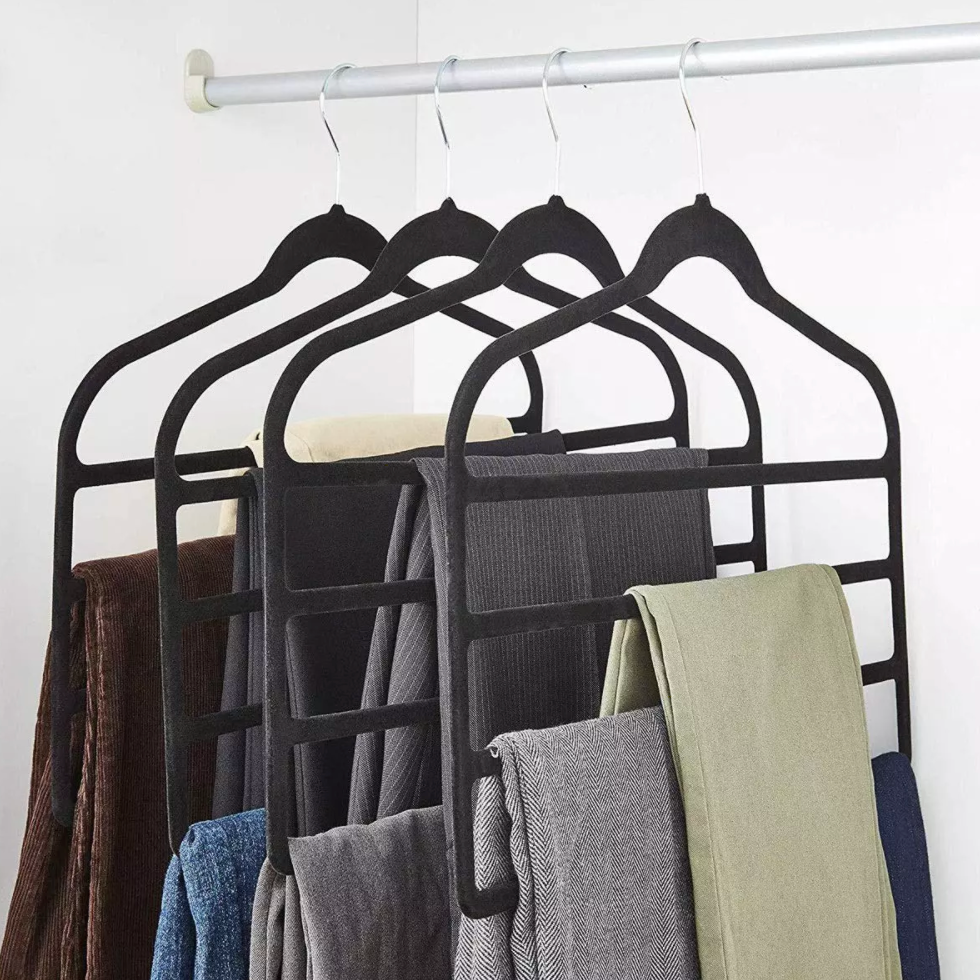 4-Tier Velvet Trouser Hangers, 3 Pack – Grey