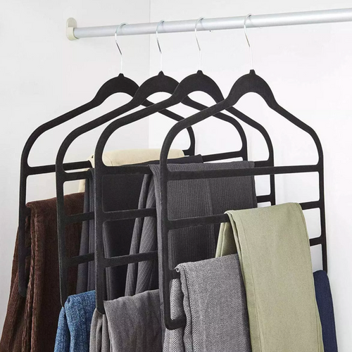 4-Tier Velvet Trouser Hangers, 3 Pack – Grey