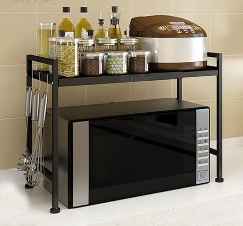 Adjustable Metal Microwave Shelf – Black