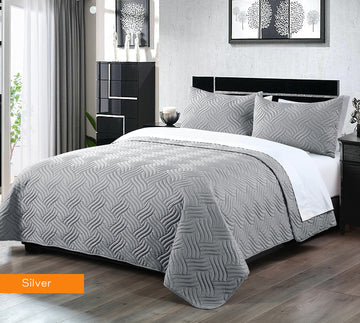 Embossed Microfibre Comforter Set – Silver, Queen, 3 Piece