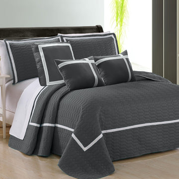 Embossed Microfibre Comforter Set – Charcoal, King, 6 Piece