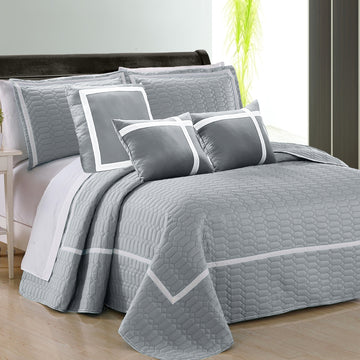 Embossed Microfibre Comforter Set – Silver, Queen, 6 Piece