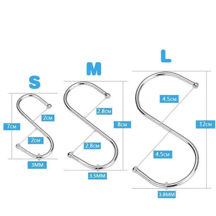 12cm Stainless Steel S Shape Hooks Kitchen Hanger Rack Clothes Hanging Plant Holders - 10PCS