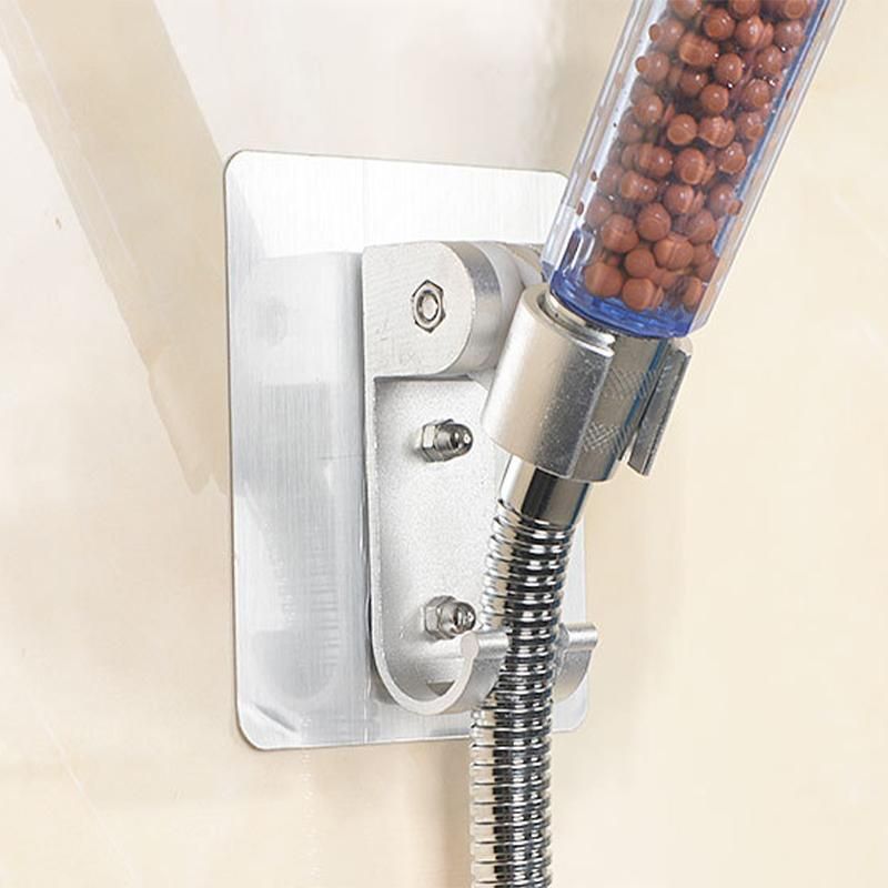 Adjustable Bracket Suction Shower Head Handset Holder Bathroom Wall Mount +Hooks