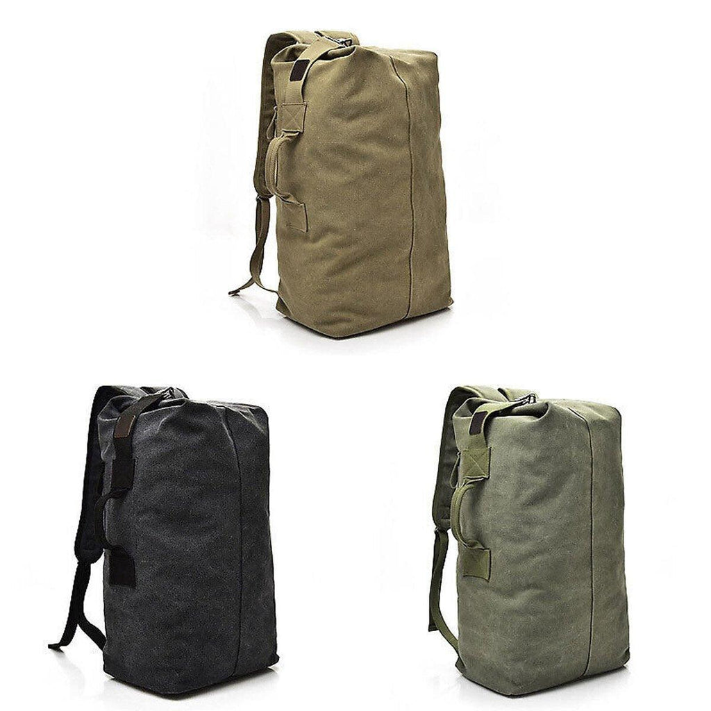 Large Capacity Travel Backpack for Men Outdoor Sports Bag Canvas Rucksack - Black-Big