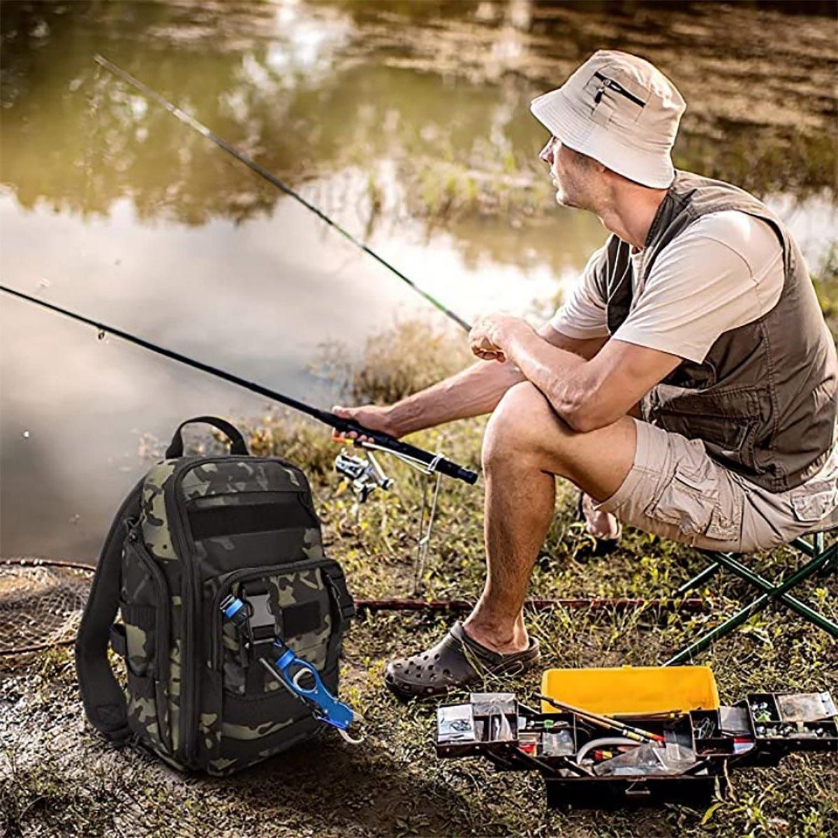 Fishing Tackle Backpack Storage Bag Shoulder Fishing Gear Bags Outdoor Backpack - Night Camouflage