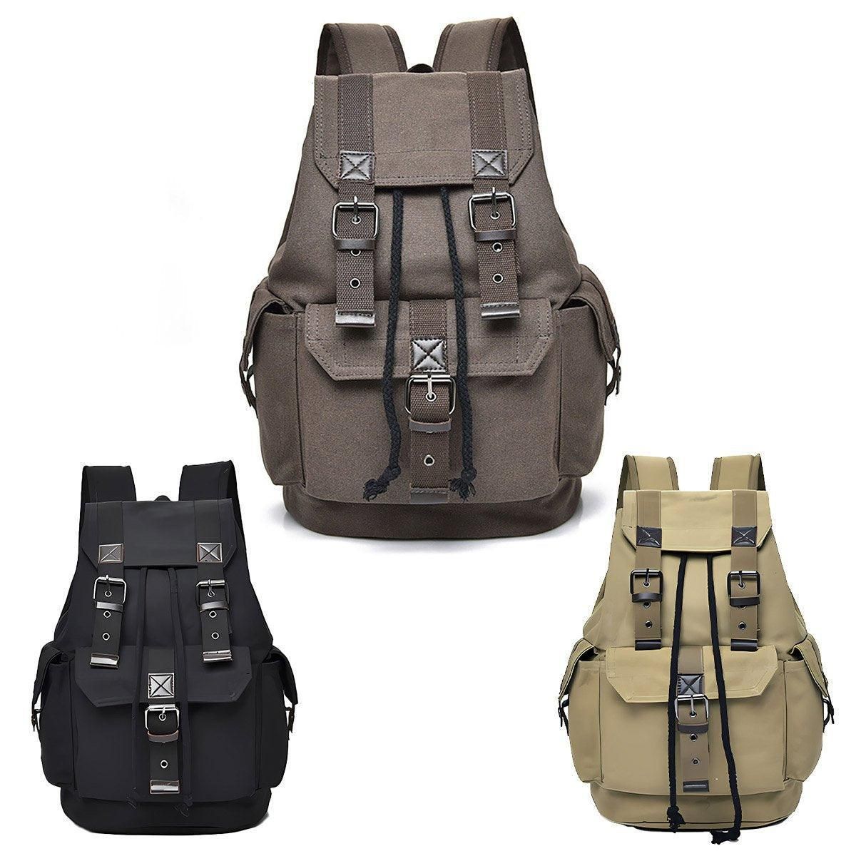 Unisex Retro Rucksack Large Capacity Travel Bag Leisure Backpack Schoolbag - Khaki
