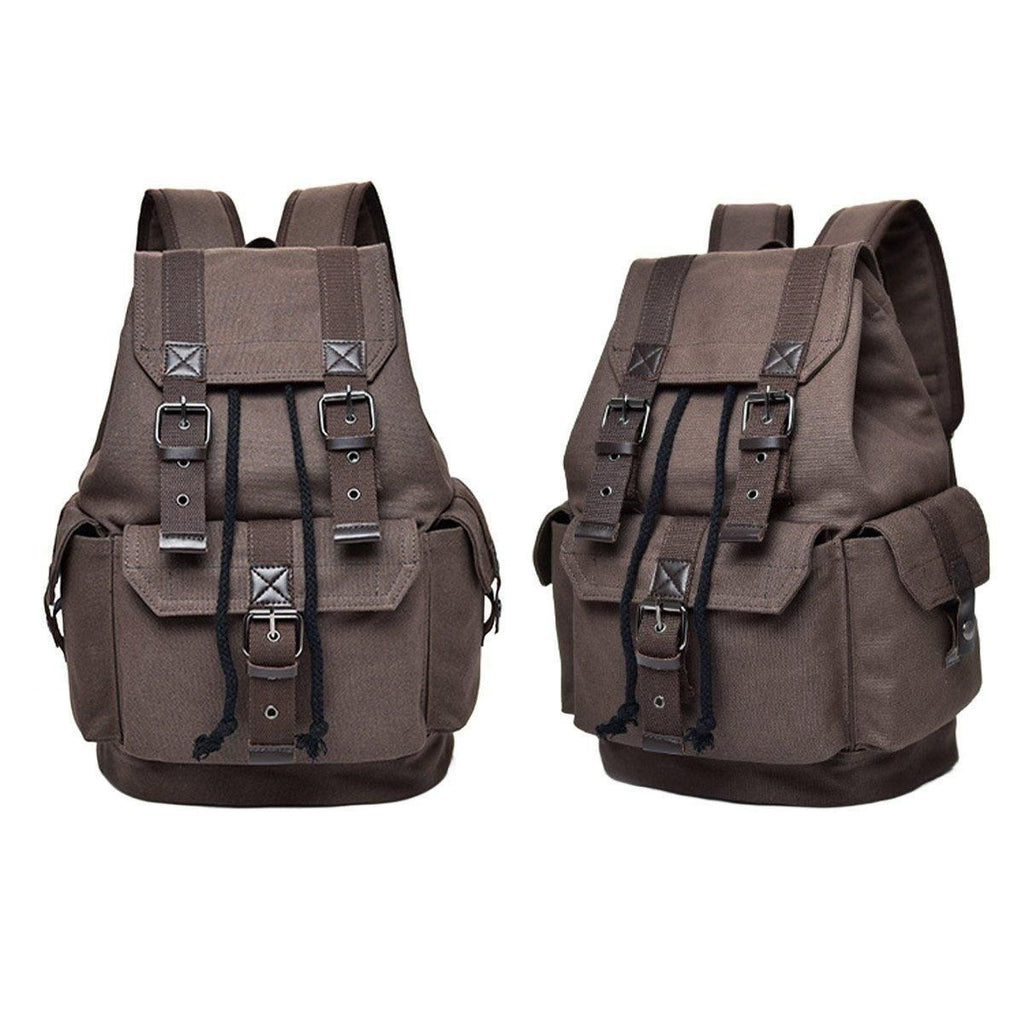 Unisex Retro Rucksack Large Capacity Travel Bag Leisure Backpack Schoolbag - Khaki