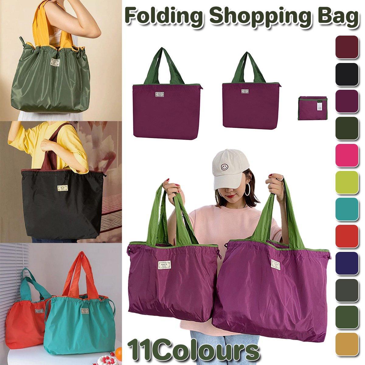 Ultra-Light Foldable Large Capacity Portable Shopping Bag with Drawstring Mouth - Purple - L