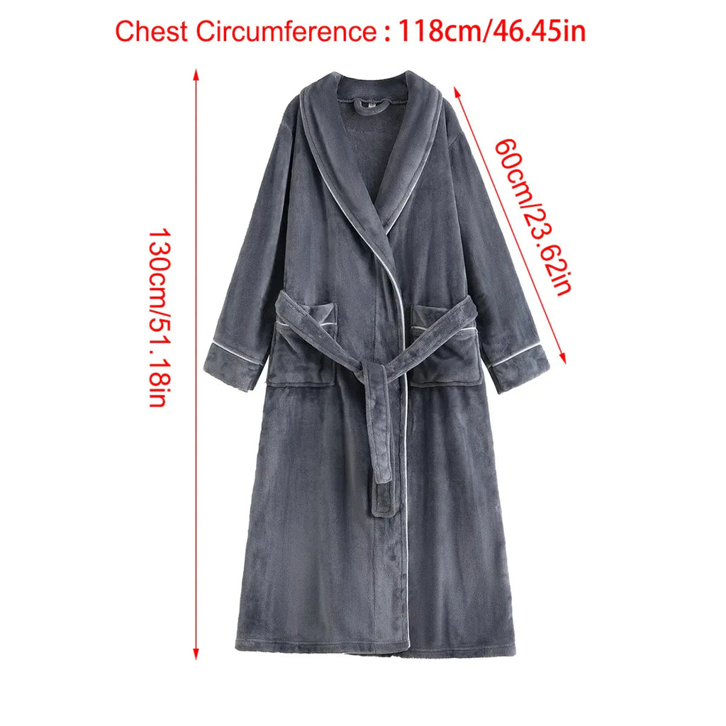 Flannel Bathrobe Set Autumn Winter Coral Fleece Nightgown for Men and Women Warm - Grey