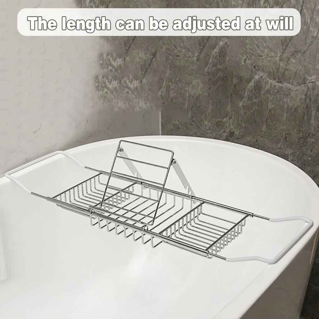Bathtub Rack Bathroom Storage Shelf Telescopic Adjustable Organiser Tray Home - Silver