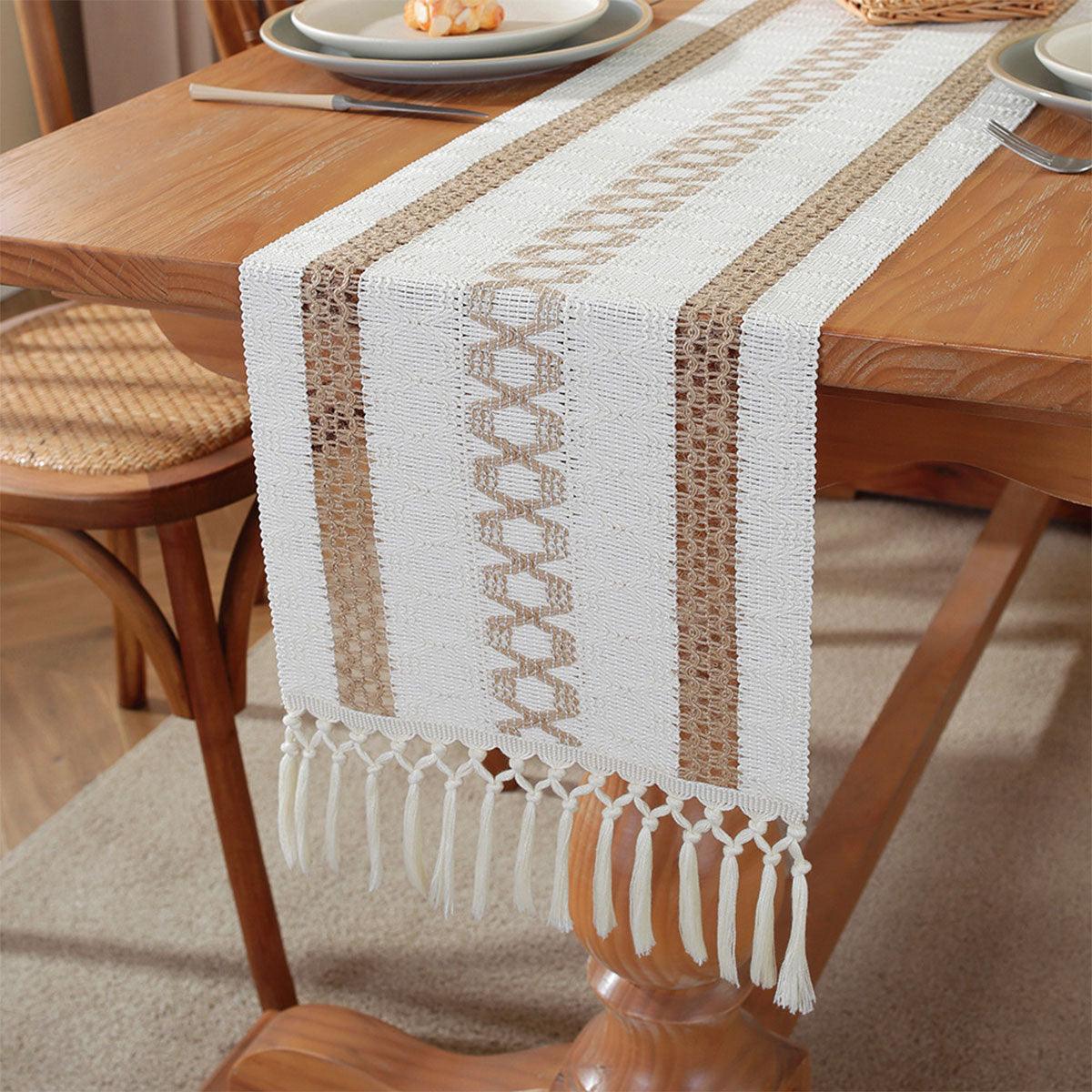 Cotton-Linen Tassel Table Runner – Beige