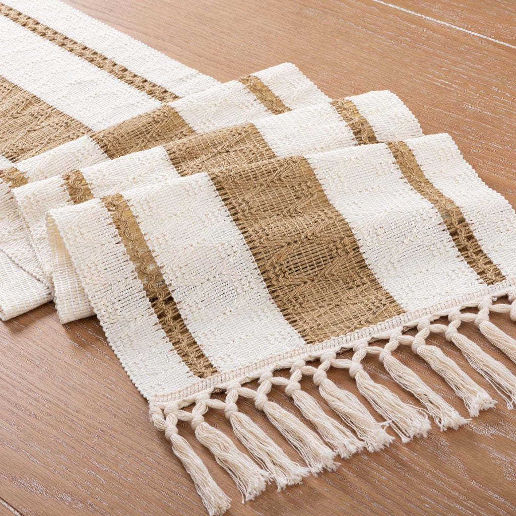 Cotton-Linen Tassel Table Runner – Beige