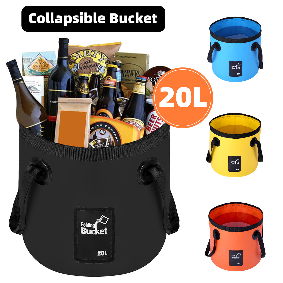 20L Portable Folding Bucket Water Container Camping Hiking Fishing Water Storage - Blue