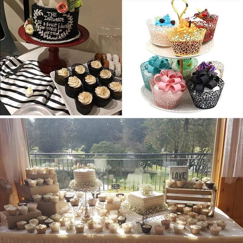 25pcs Laser Cut Cupcake Wrappers Wedding Party Baking Decorations in 8 Colours - Black