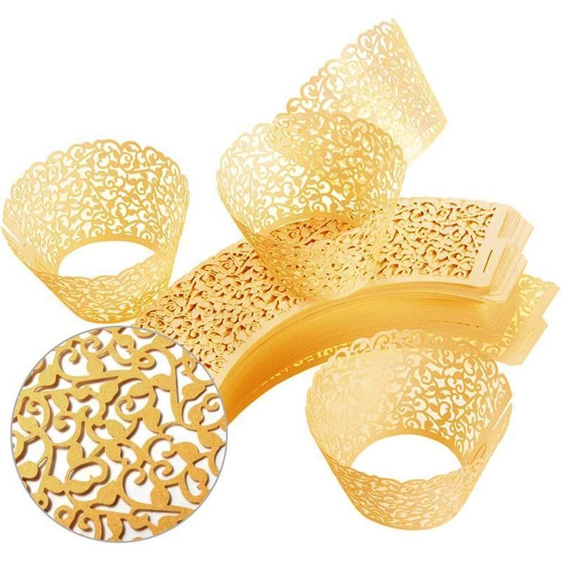 25pcs Laser Cut Cupcake Wrappers Wedding Party Baking Decorations in 8 Colours - White