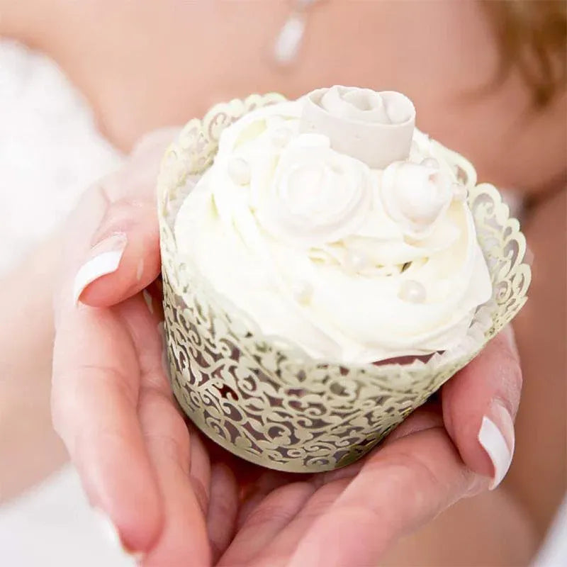 25pcs Laser Cut Cupcake Wrappers Wedding Party Baking Decorations in 8 Colours - White