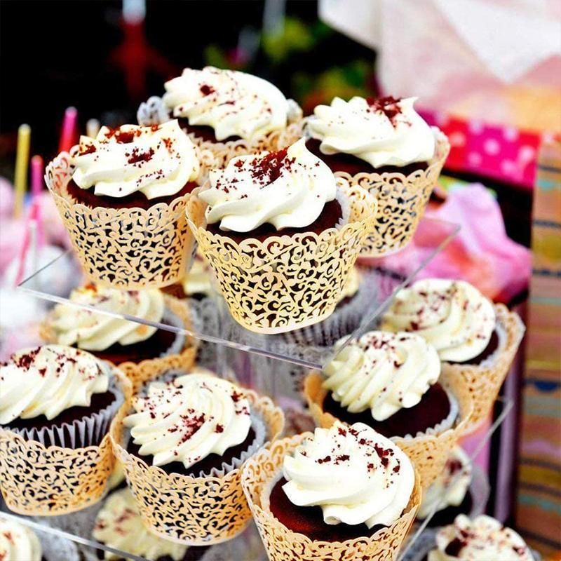 25pcs Laser Cut Cupcake Wrappers Wedding Party Baking Decorations in 8 Colours - White