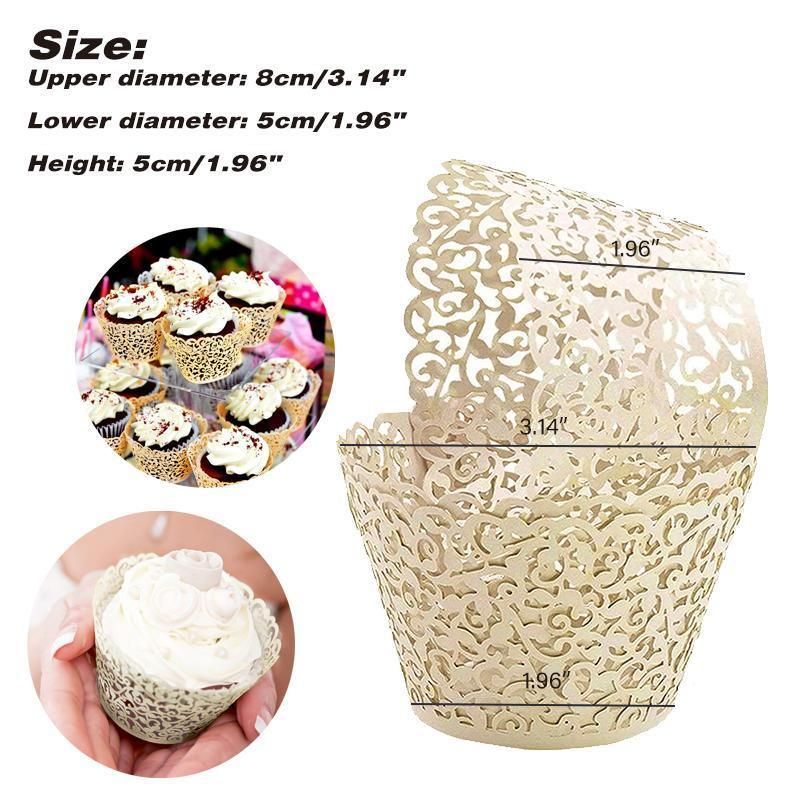 25pcs Laser Cut Cupcake Wrappers Wedding Party Baking Decorations in 8 Colours - White