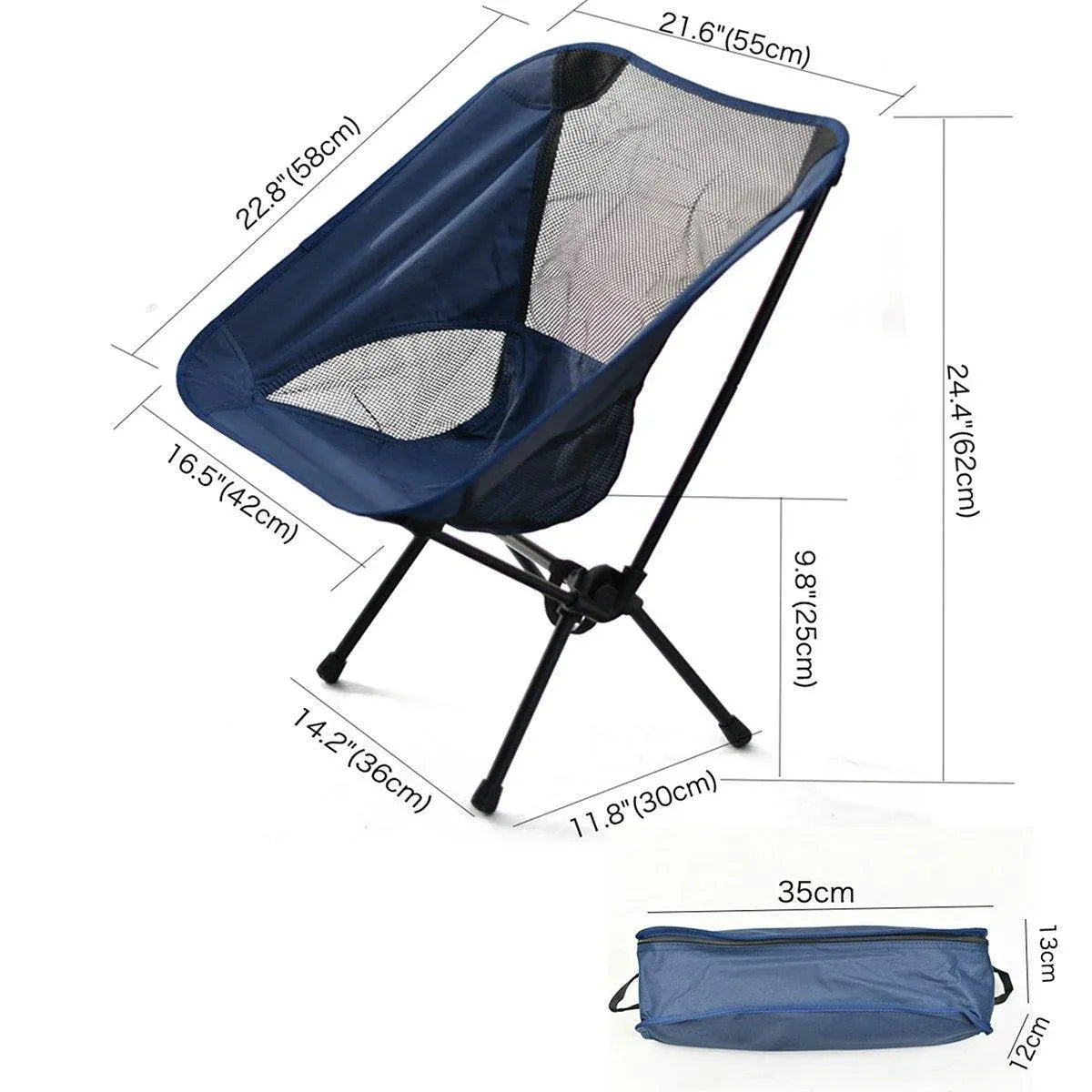 Outdoor Portable Lightweight Folding Camping Chair High Back Fishing Chair - Dark Blue