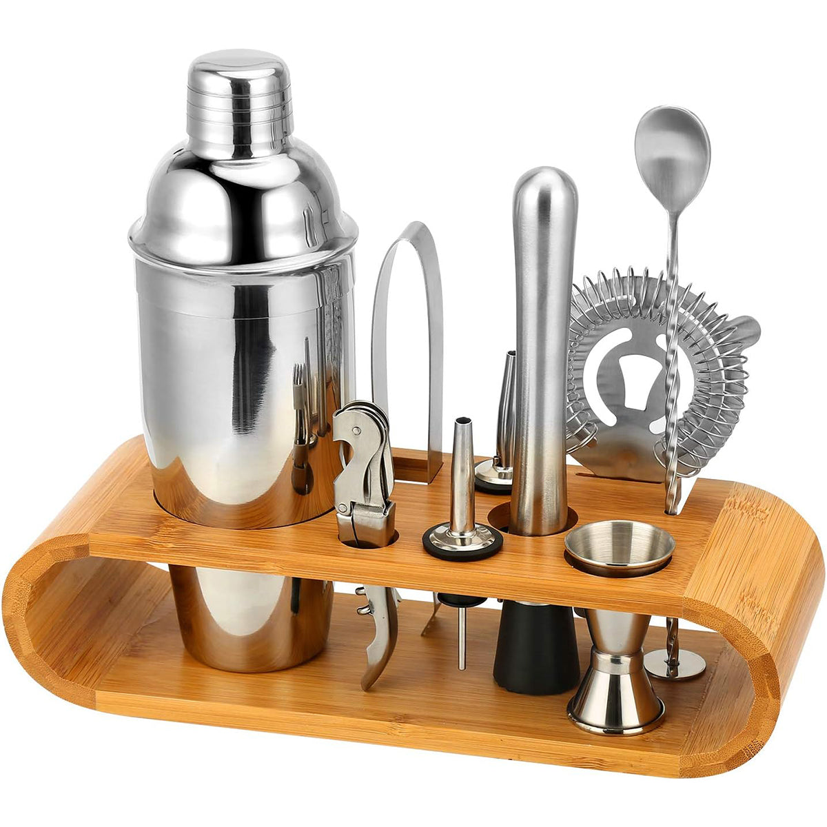 Cocktail Shaker Set Bar Tools Stainless Steel Mixing Glasses Drink Shaker Cups - Black